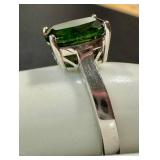Size 7 Sterling Silver Ring with Large Green Gemstone