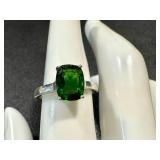 Size 7 Sterling Silver Ring with Large Green Gemstone