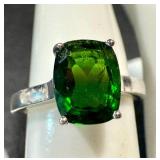 Size 7 Sterling Silver Ring with Large Green Gemstone