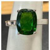 Size 7 Sterling Silver Ring with Large Green Gemstone