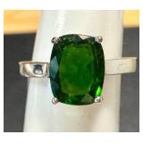 Size 7 Sterling Silver Ring with Large Green Gemstone