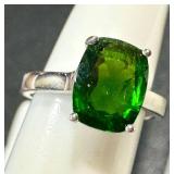 Size 7 Sterling Silver Ring with Large Green Gemstone