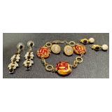 Fashion Jewelry Assortment Including 2" Trifari Earrings and Art Glass Bracelet