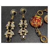 Fashion Jewelry Assortment Including 2" Trifari Earrings and Art Glass Bracelet