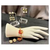 Fashion Jewelry Assortment Including 2" Trifari Earrings and Art Glass Bracelet