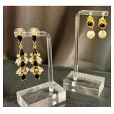 Fashion Jewelry Assortment Including 2" Trifari Earrings and Art Glass Bracelet