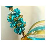 20-Inch Art Glass Beaded Necklace with Turquoise, Gold, and Amber Accents
