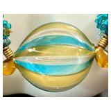 20-Inch Art Glass Beaded Necklace with Turquoise, Gold, and Amber Accents