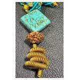 20-Inch Art Glass Beaded Necklace with Turquoise, Gold, and Amber Accents