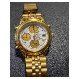 Seiko Quartz Chronograph Gold-Tone Watch and Silver Leaf Bracelet