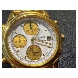 Seiko Quartz Chronograph Gold-Tone Watch and Silver Leaf Bracelet