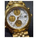 Seiko Quartz Chronograph Gold-Tone Watch and Silver Leaf Bracelet
