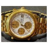 Seiko Quartz Chronograph Gold-Tone Watch and Silver Leaf Bracelet
