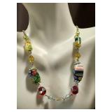 Collection of Vintage Glass Bead Necklaces and Blue Flower Brooch