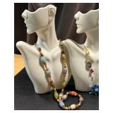 Collection of Vintage Glass Bead Necklaces and Blue Flower Brooch