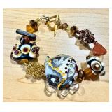 Handblown Art Glass Lampwork Bead Bracelet 8 Inch