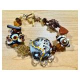 Handblown Art Glass Lampwork Bead Bracelet 8 Inch