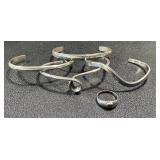Set of 4 Sterling Silver Bracelets and Size 6 Heart Accent Ring