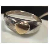 Set of 4 Sterling Silver Bracelets and Size 6 Heart Accent Ring