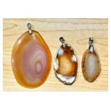Set of 3 Agate Slice Pendants with Metal Bails