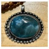Moss Agate and Bloodstone Pendants with Beaded Chain