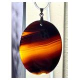 Polished Agate Pendant Necklace, 2.2 Inch Oval