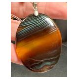 Polished Agate Pendant Necklace, 2.2 Inch Oval
