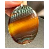 Polished Agate Pendant Necklace, 2.2 Inch Oval