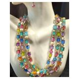 Colorful Multi-Strand Beaded Necklace and Earrings Set, 19 Inch