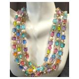 Colorful Multi-Strand Beaded Necklace and Earrings Set, 19 Inch