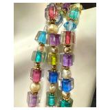 Colorful Multi-Strand Beaded Necklace and Earrings Set, 19 Inch