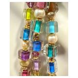Colorful Multi-Strand Beaded Necklace and Earrings Set, 19 Inch