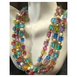 Colorful Multi-Strand Beaded Necklace and Earrings Set, 19 Inch