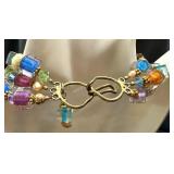 Colorful Multi-Strand Beaded Necklace and Earrings Set, 19 Inch