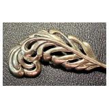 Vintage Sterling Silver Feather Brooch, 3 Inch