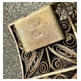 Vintage 830S Silver Filigree Bracelet with Safety Chain