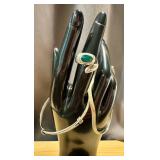 Sterling Silver Bracelet Set with Malachite Ring Size 7
