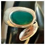 Sterling Silver Bracelet Set with Malachite Ring Size 7