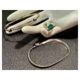 Sterling Silver Bracelet Set with Malachite Ring Size 7