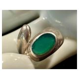 Sterling Silver Bracelet Set with Malachite Ring Size 7