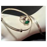 Sterling Silver Bracelet Set with Malachite Ring Size 7