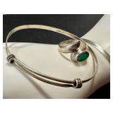 Sterling Silver Bracelet Set with Malachite Ring Size 7