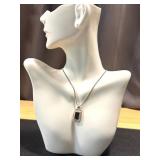 Stauer Sterling Silver and Onyx Pendant Necklace, Adjustable 17-19 Inch Chain