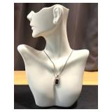Stauer Sterling Silver and Onyx Pendant Necklace, Adjustable 17-19 Inch Chain