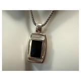 Stauer Sterling Silver and Onyx Pendant Necklace, Adjustable 17-19 Inch Chain