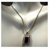 Stauer Sterling Silver and Onyx Pendant Necklace, Adjustable 17-19 Inch Chain