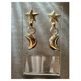 Sterling Silver Star and Crescent Moon Dangle Earrings, 1.75 Inch Drop