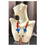 Art Glass Beaded Necklace with Colorful Pendant