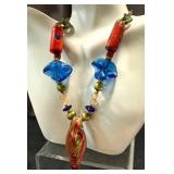 Art Glass Beaded Necklace with Colorful Pendant