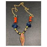 Art Glass Beaded Necklace with Colorful Pendant